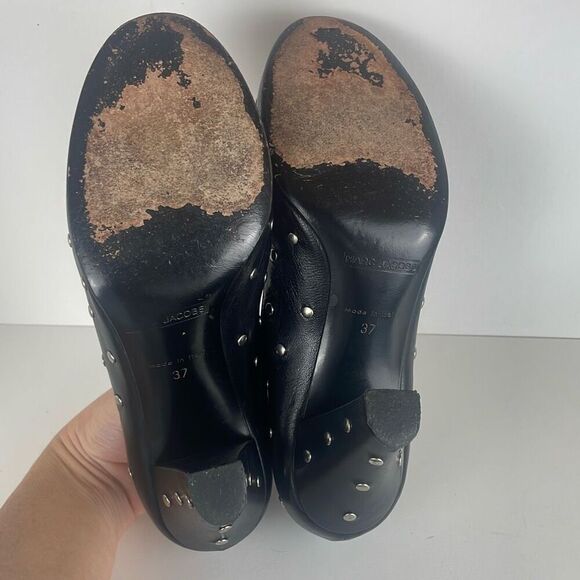 Marc Jacobs Rounded Toe Silver Stud Embellished Heels 37 Black - Picture 4 of 10